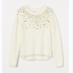 H&M girls fluffy sequin sweater size 8-10 ivory